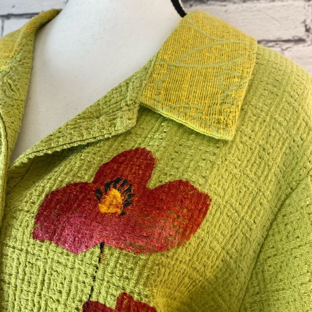 Odile Green Floral Hand Painted Lightweight Jacket Shacket Vintage Size Large - Picture 4 of 12